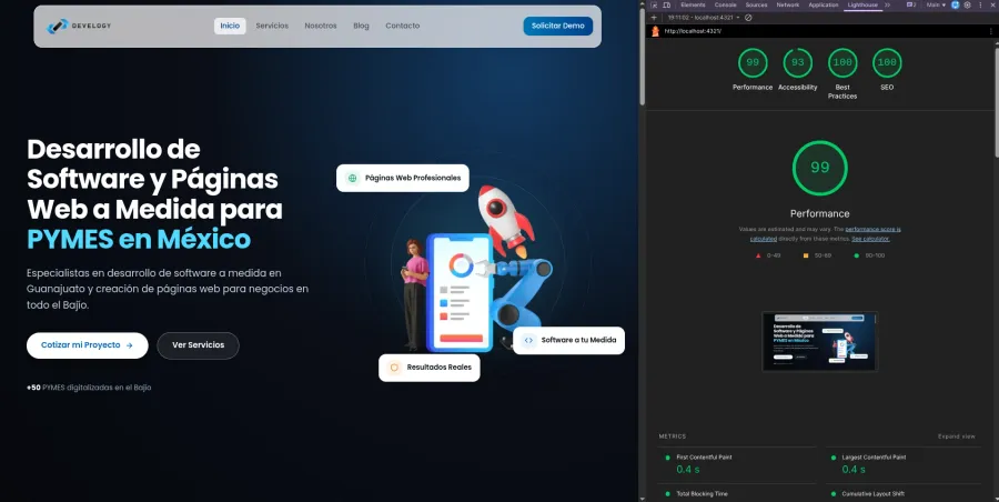 Ejemplo de página web desarrollada por Develogy